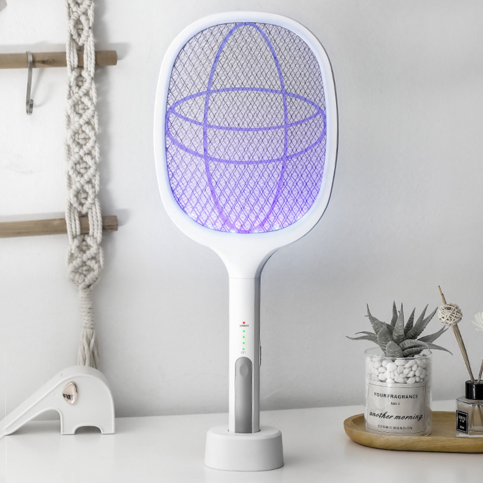 3000V Bug Racket Rechargeable Purple Light Intelligent Bug Swatter With Base Home Bug Insect Racket