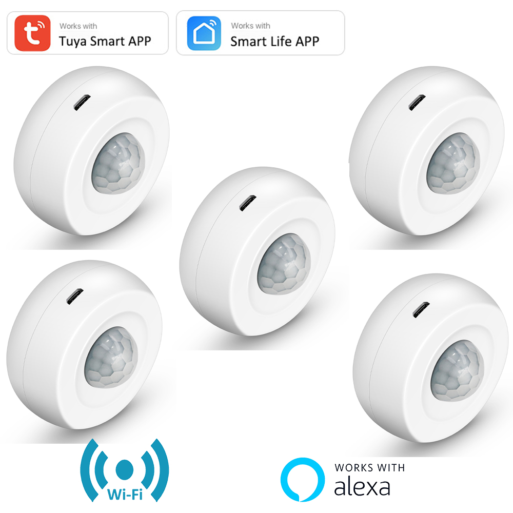 Tuya USB Powered PIR Motion Sensor Detector 360° Detection WIFI Movement Sensor Smart Life APP Home Security Alexa Routine Set