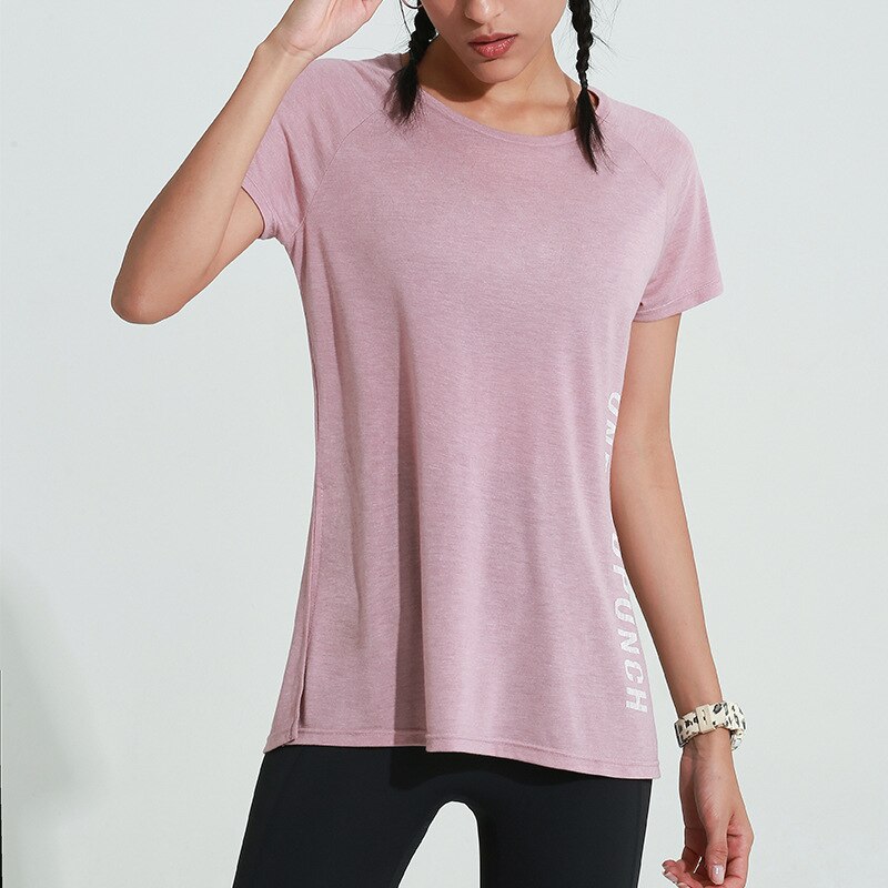 Nuovi abiti sportivi da allenamento larghi da donna T-shirt ad asciugatura rapida abbigliamento da Yoga sottile manica corta: Beige / S