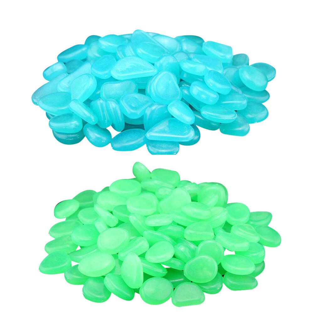 200 sztuk blask w ciemny drobne kamyki Dom ogród chodnik akwarium 200 sztuk luminescencyjne z kamieniem niebieski + zielony kamyki A30513: Default Title