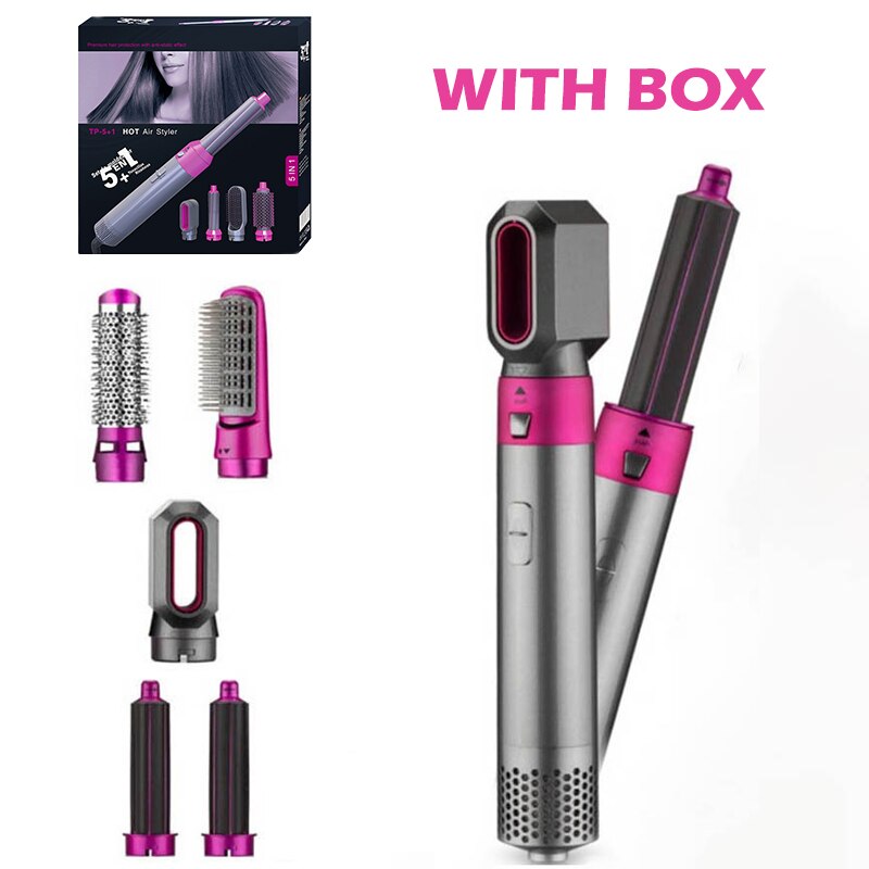 Sèche-cheveux en céramique 5 en 1, sèche-cheveux, pour Volume, boucles douces, vagues, aérographe, lisseur, outil de Salon: C-RED-WITH BOX / EU