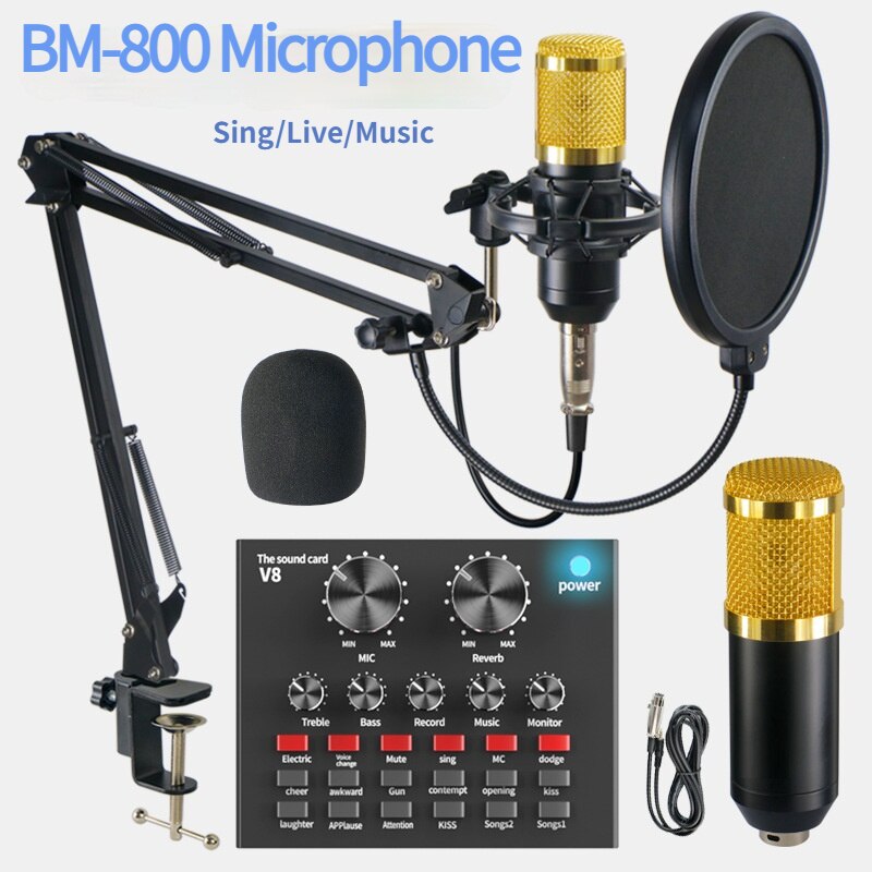 Bm 800 Studio Condenser Microphone V8 Sound Card Karaoke Bluetooth Speaker with Microphone Stand Condenser USB MIC
