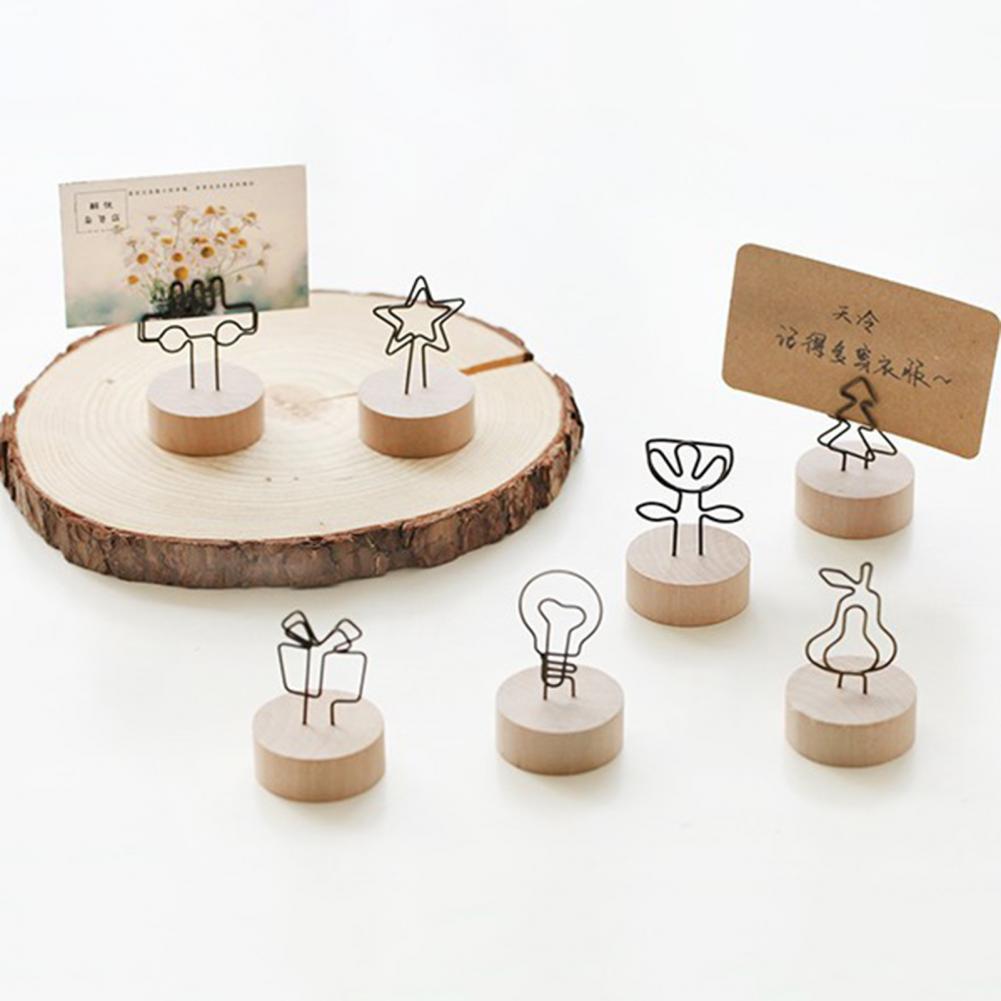 Lightweight Durable Metal Photo Clips Wooden Base Photo Holder Compact for Dorm