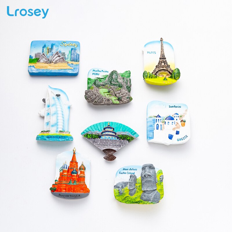 Fridge magnet souvenir Greece Paris Resin refrigerator Magnetic sticker Dubai Sydney home decor kitchen decoration accessories
