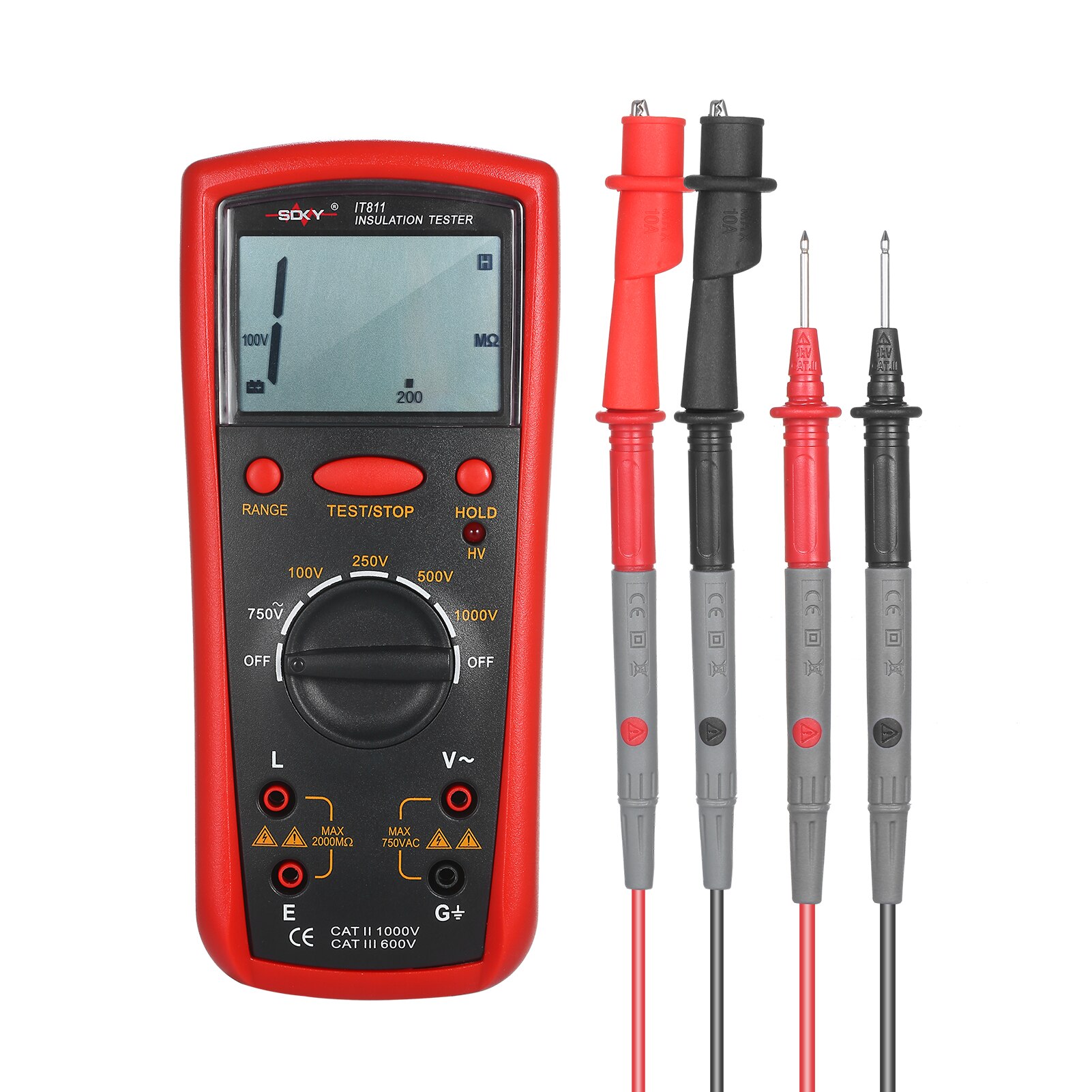Insulation Resistance Meter Digital Megger Ohmmeter Handheld Insulation Tester 1MΩ-20GΩ Auto-Ranging Measurement Instrument