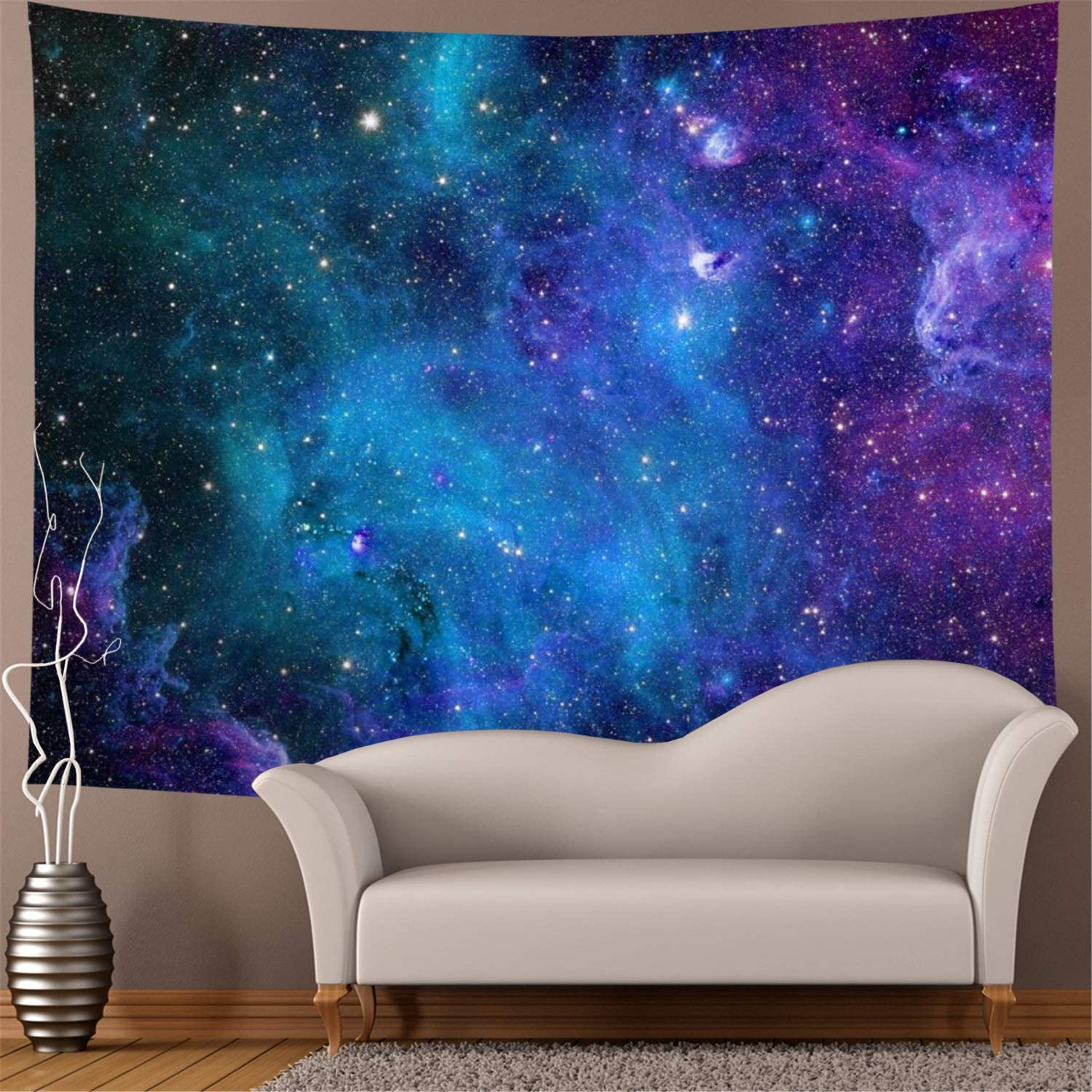 Galaxy Blue Starry Sky Universe Space Tapestry Wall Hanging Psychedelic Mysterious Nebula Stars Wall Tapestries for Living Room