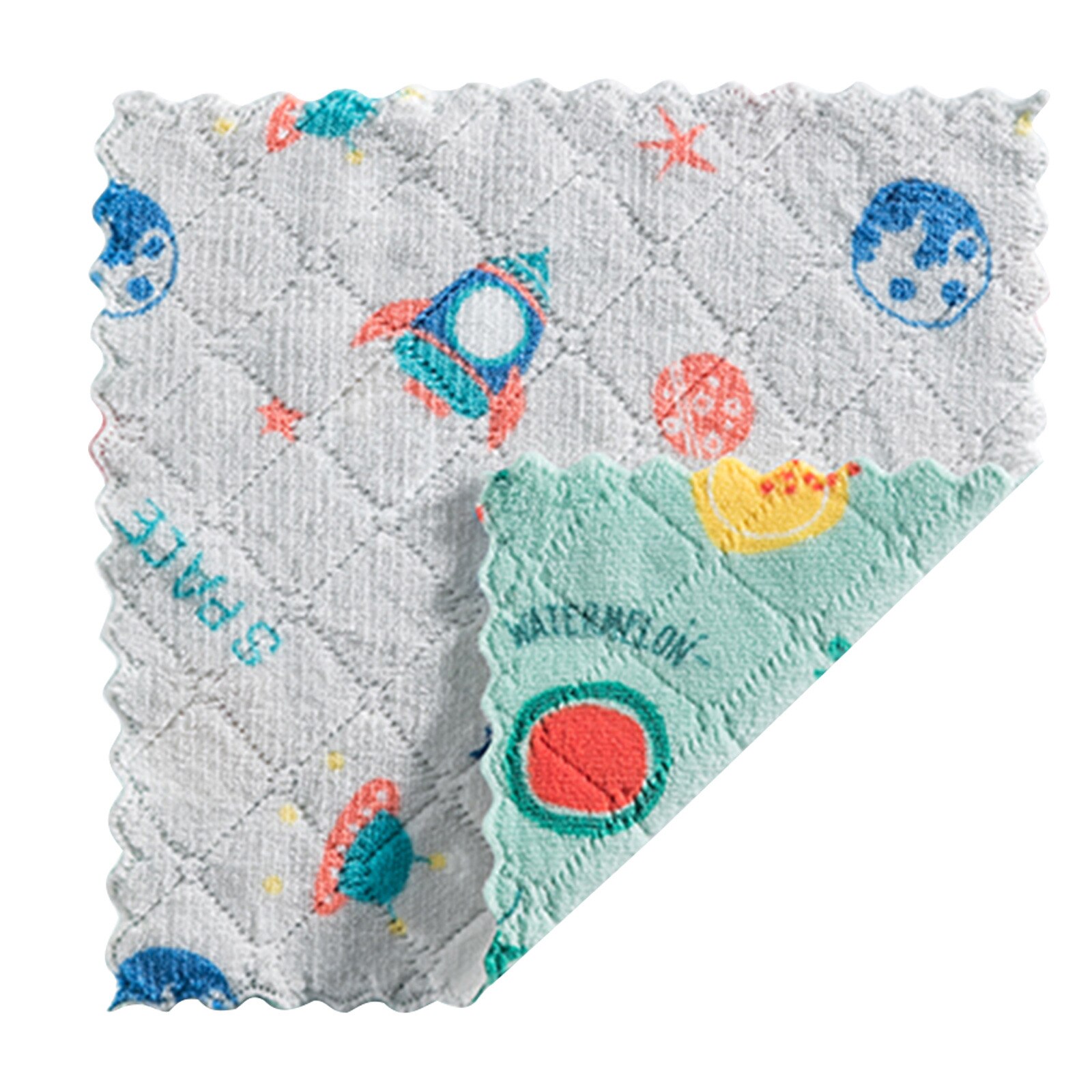 Chiffon de nettoyage multi-usages, chiffon imprimé Double face, dessin animé, serviette à vaisselle, molleton de corail, élimine les taches, outils de nettoyage de cuisine: H