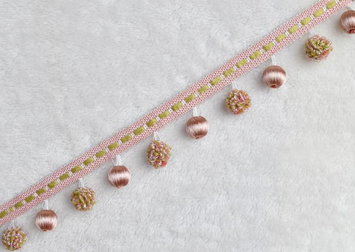 3 meter/lot europeisk stil rayon spets tofs frans boll gardin soffa duk tillbehör pom spets trim gör det själv dekoration: B rosa