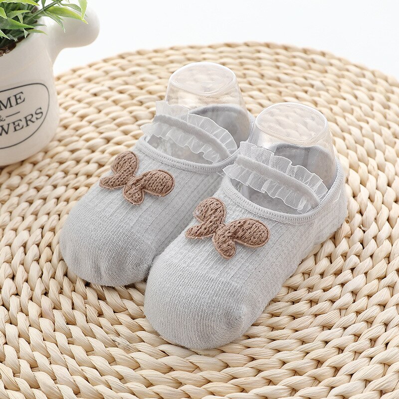 Vinter bomullsstrumpor för nyfödda baby söta tecknade strumpor för flickor tunna mjuk bomull pojke barnstrumpor spädbarn promenadstrumpor: Grå / L (2-4 år)