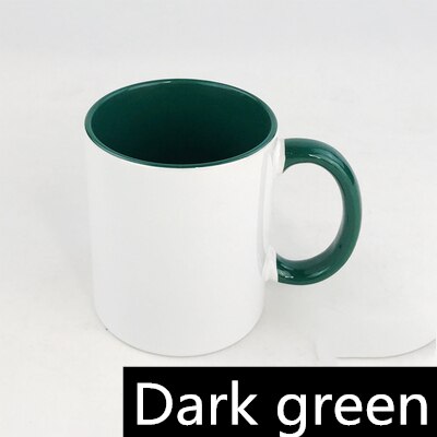 Taza cerámica con sublimación en blanco, Asa de color, Color en el interior de la taza en blanco por sublimación, Impresión de transferencia de calor DIY: 8.Dark green