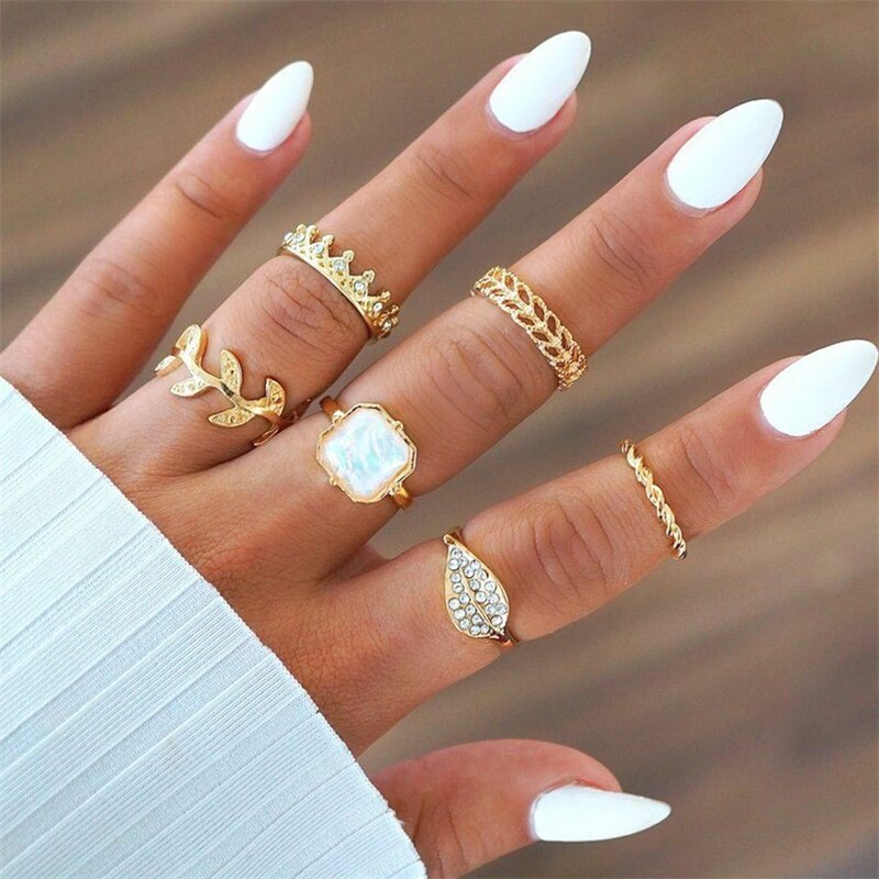 Vintage Gold Crystal Opal Knuckle Ring Set Bohemian Geometrische Snake Mary Cross Vinger Glamour Vrouwelijke Knuckle Midi Ring Sieraden