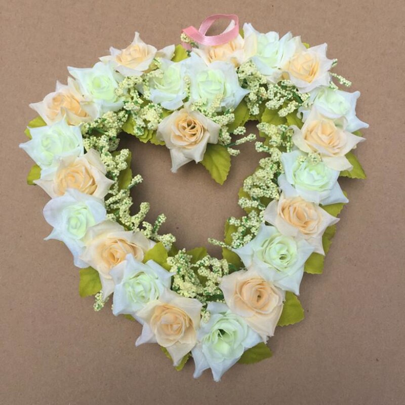 Artificial Rose Flower Heart-shaped Flower Garland Romantic Wedding Decorative Silk Garlands Flower Wreaths for Wedding Party