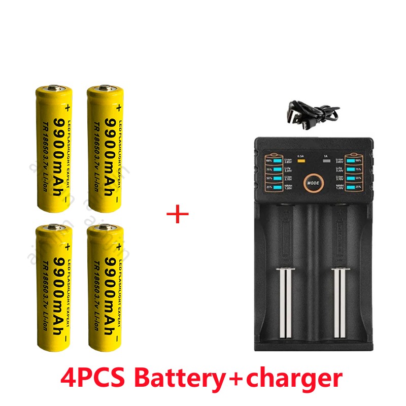 .Batería de iones de litio GTF 18650 For Original, linterna recargable 18650, 3,7 V, 9900 MAH For para Linterna + cargador: Beige