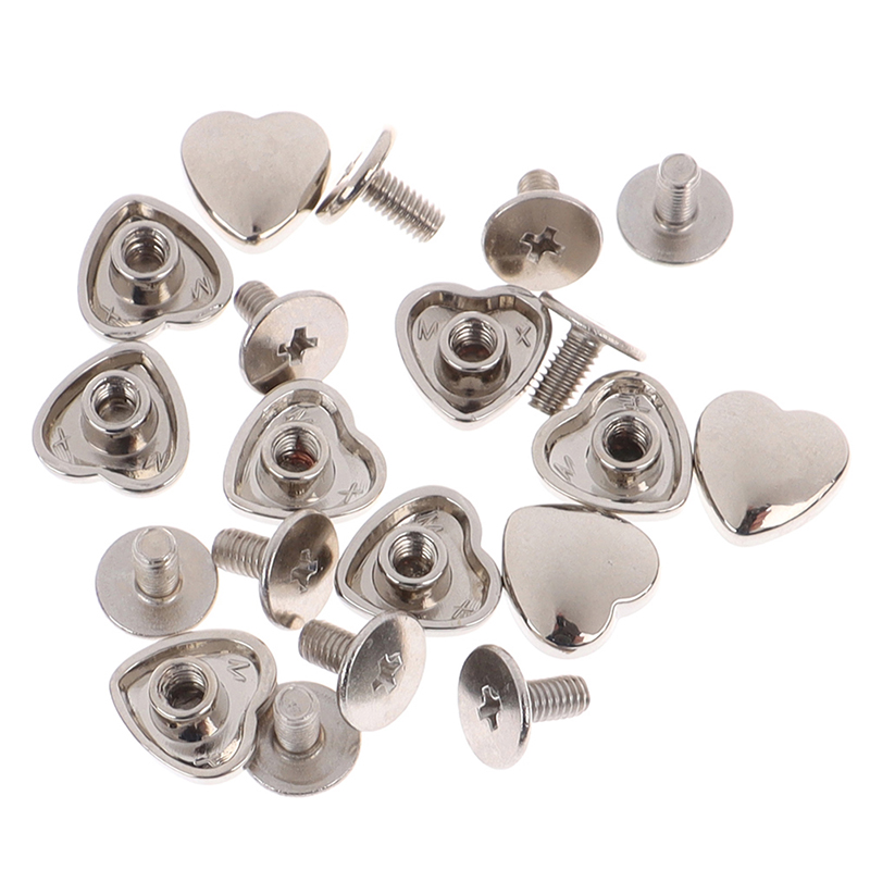 10Sets/lot DIY Shoulder Bags Bottom Studs Rivets Screw Heart Shape Accessories Handbag: silver