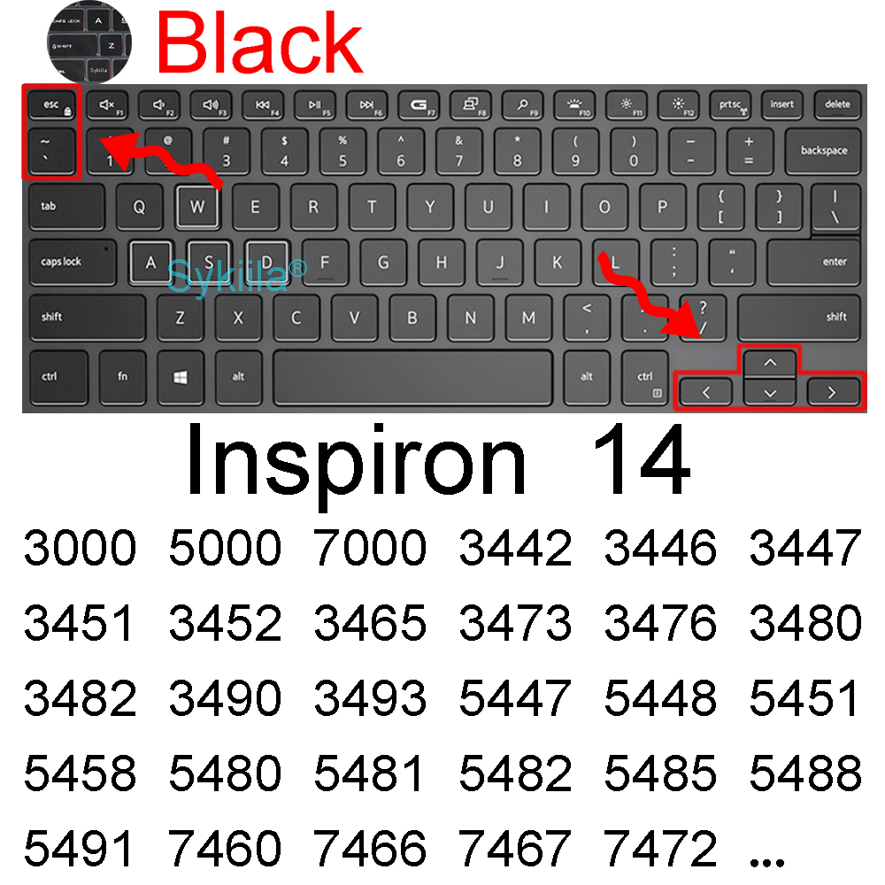 Housse de protection pour clavier Dell Inspiron 13, 14, 5482, 5485, 5488, 5491, 7368, 7372, 7373, 7375, 7378, 7380, 7386, 7466: Black 2014-2019