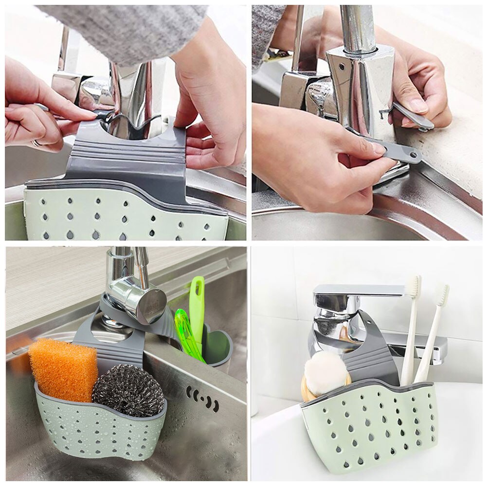 Kitchen Sink Sponge Drain Rack With Adjustable Strap Sink Area Organizer Bathroom Cooking Shelf Organizer Supply Sink Soap Shelf