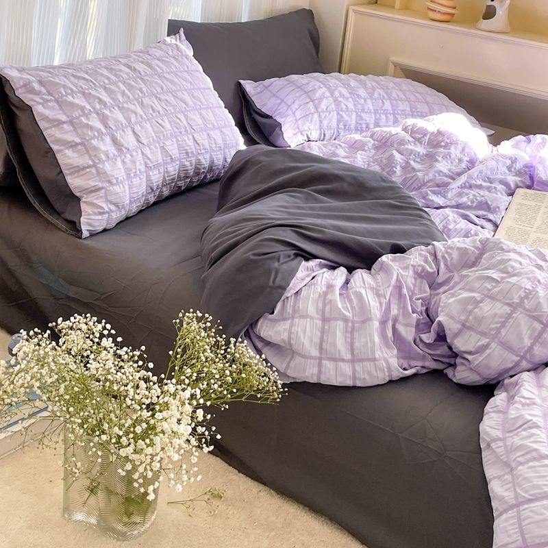 impostato piumino coreano principessa rosa Seersucker biancheria da letto Kawaii copripiumino tinta unita regina dimensione lenzuola doppie impostato per ragazze: 1.5 / Verde smeraldo