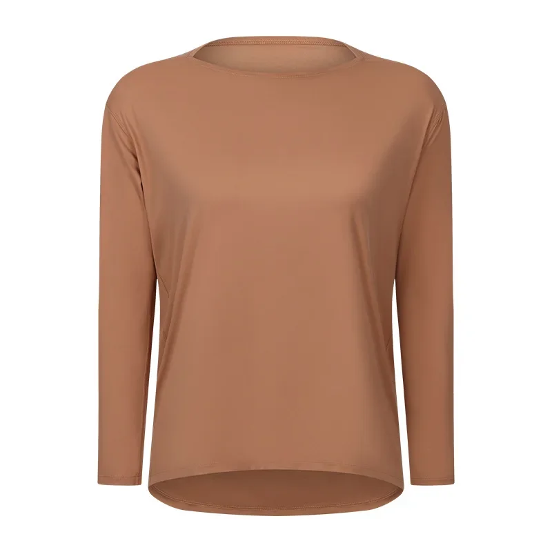 Løst yogatøj til kvinder til forår og efterår, nøgen og hudvenlig tynd fitnesssports-pendler-t-shirt med lange ærmer