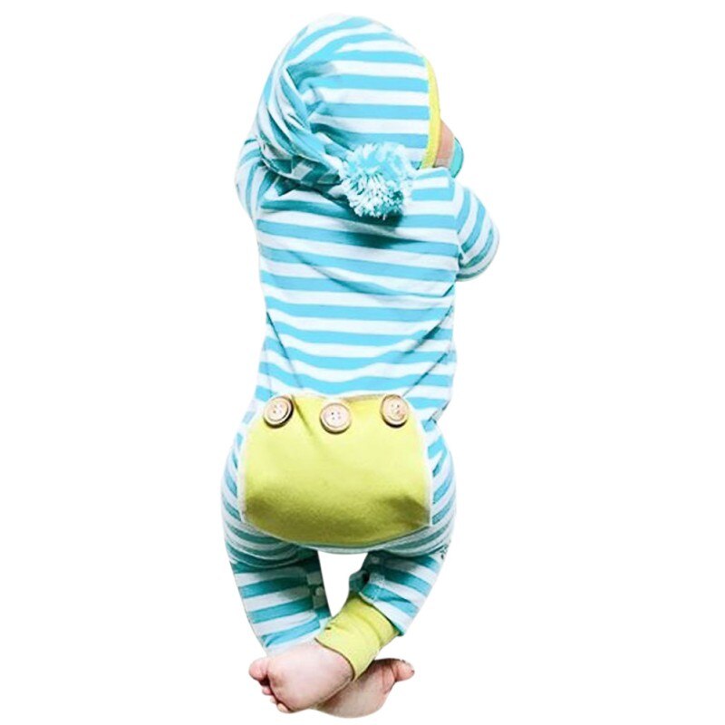 automne hiver bébé barboteuses à manches longues bleu rayure à capuche bébé garçon fille vêtements -né infantile vêtements combinaison tenues