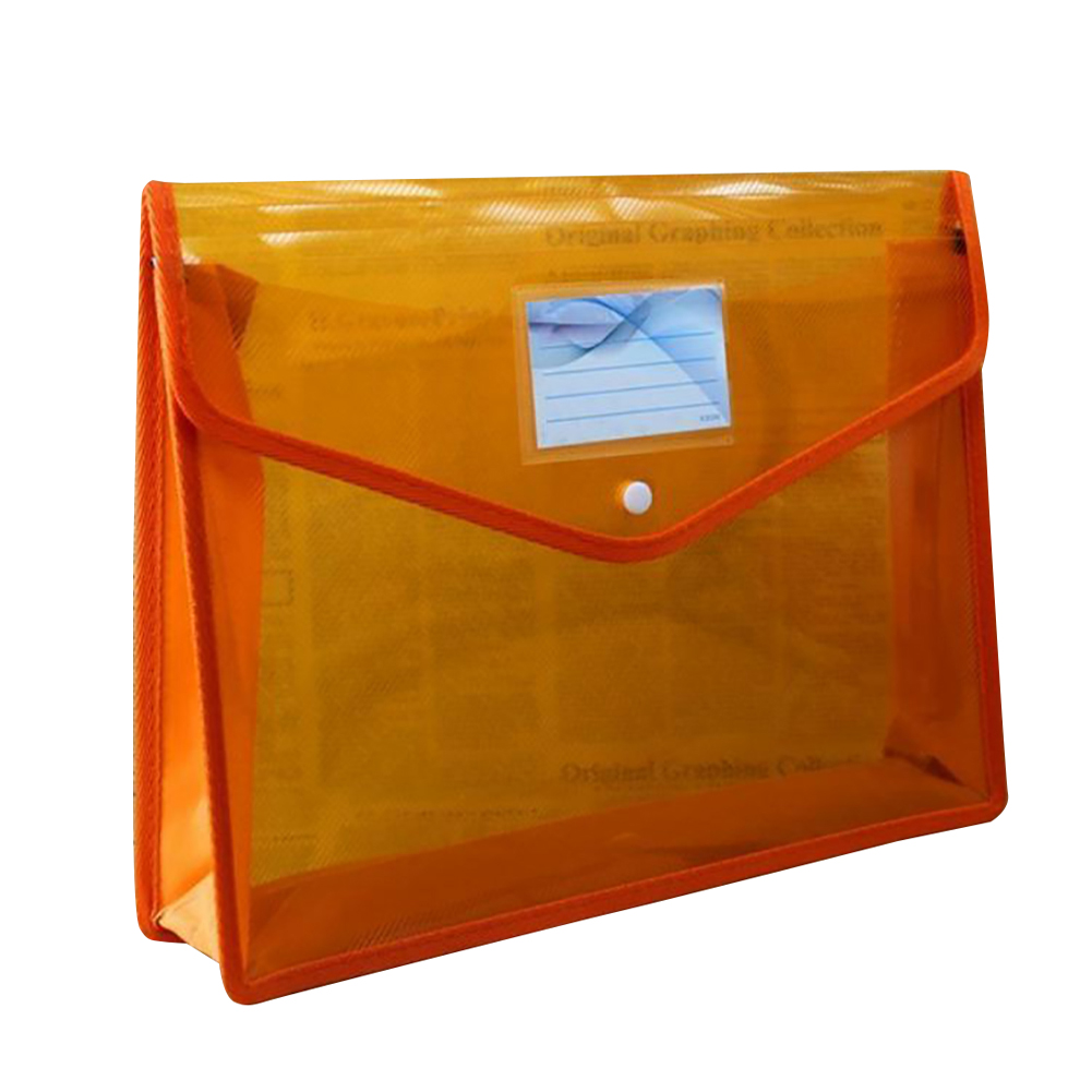 A4 Transparent Lightweight File Bag Portable Waterproof Folder Document Holder Large Capacity Button Storage School Test Paper: Orange