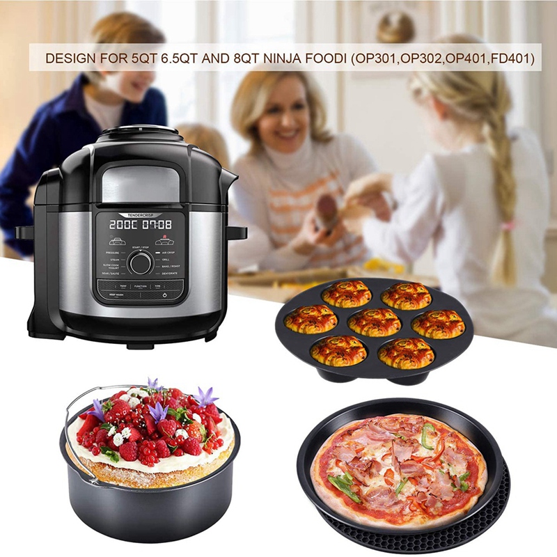 Ensemble de 4 autocuiseur, cuiseur vapeur et friteuse à Air, accessoires de cuisson compatibles avec Ninja Foodi 5 &amp; 6.5 &amp; 8 Qtop101 OP301 OP302