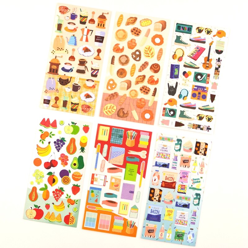 Scrapbooking Journal Stickers for Diary Photo Album Decoration Coffee Bread Fruit Sticker Aesthetic DIY Hobby Craft Supplies