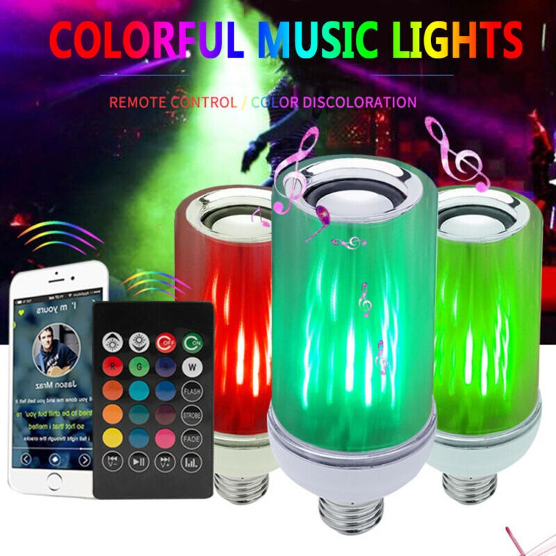 E27 8W Led Light Music Lamp LED Rainbow Flame Light Bulb Party Lamps Bluetooth Speaker Remote RGB