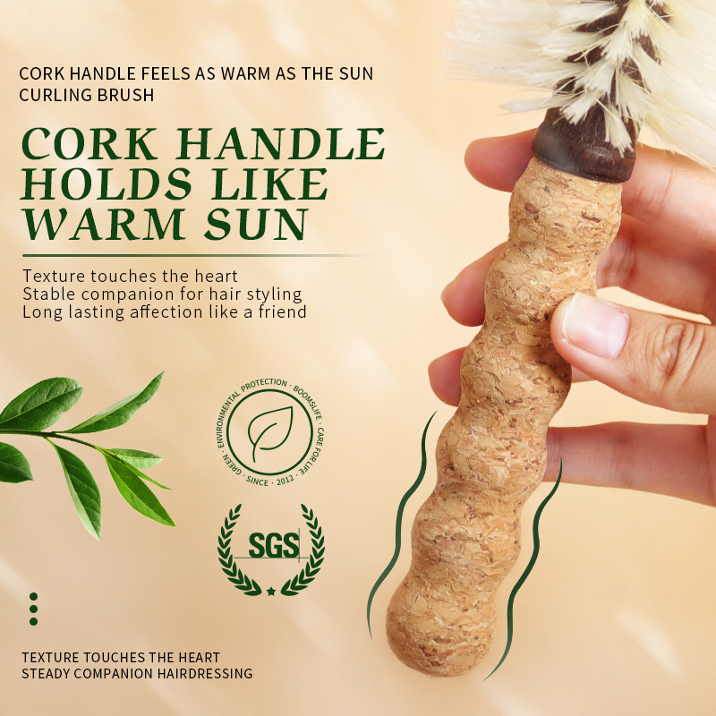 1PC Women Boar Bristle Round Hair Brush Cork handle Barrel Curling Styling Comb Anti-Static Wood Handle Hairdressing Tool