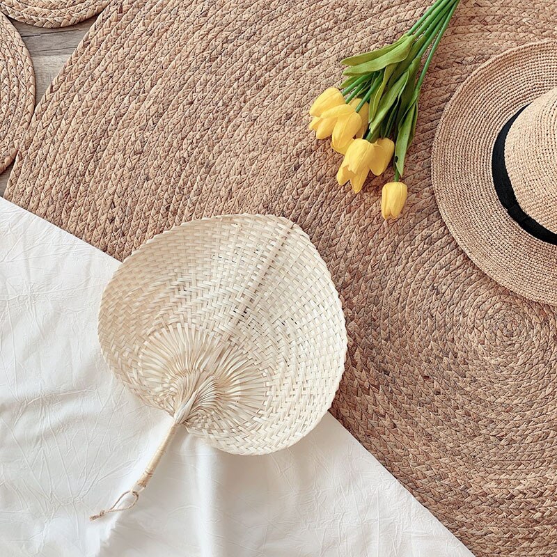 Palm Leaves Fans Handmade Wicker Traditional Chinese Craft Wedding Favor Hand Natural Color Palm Fan