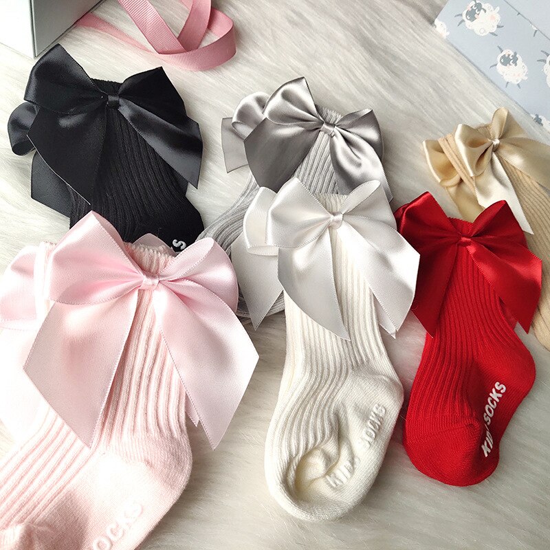 Leuke Big Bows Baby Sokken Effen Kleur Antislip Kids Meisjes Sokken Zachte Katoenen Gebreide Baby Peuter Sokken 0-12 Maanden