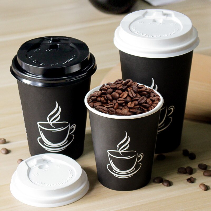 50pcs Black milk tea thick paper cup disposable coffee cup drink takeaway package cups party favor beverage cup with lids