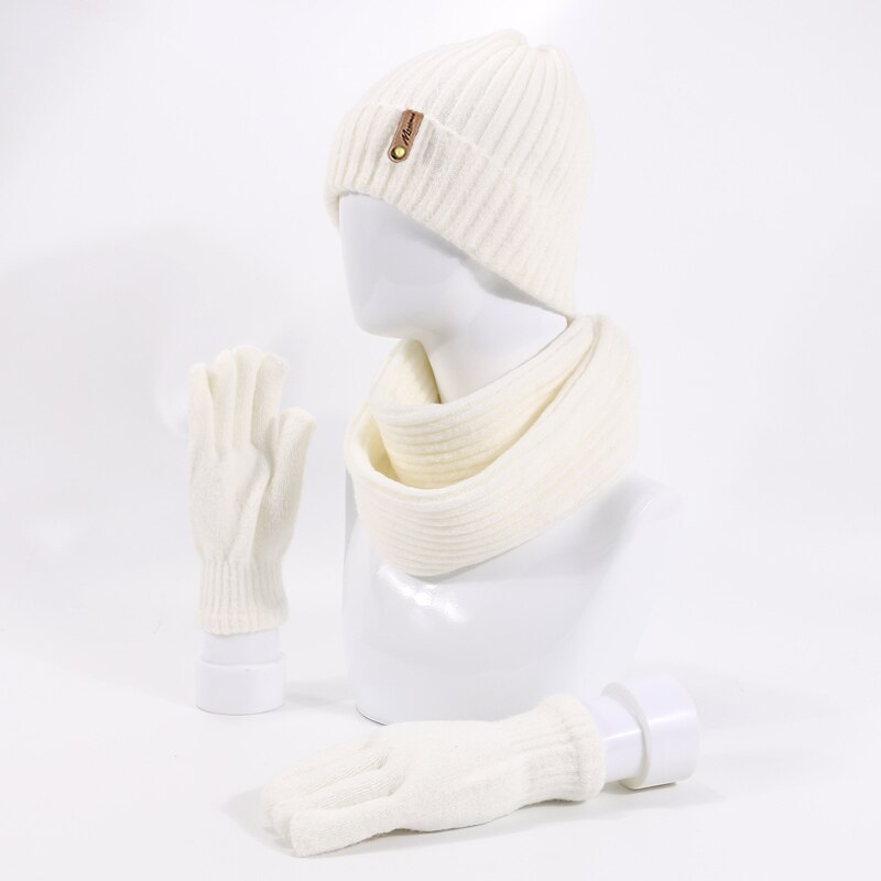 Vinter strikning skullies beanies hat tørklæde handsker sæt til mænd kvinde ensfarvet varm kasket udendørs tyk tørklæde handsker kasketter sæt: G