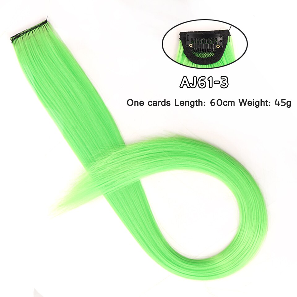 LM Long Straight Rainbow HairPiece Hair Extensions Clip In Hair Streak Pink Synthetic Hair Piece Strands on Clips: AJ61-3