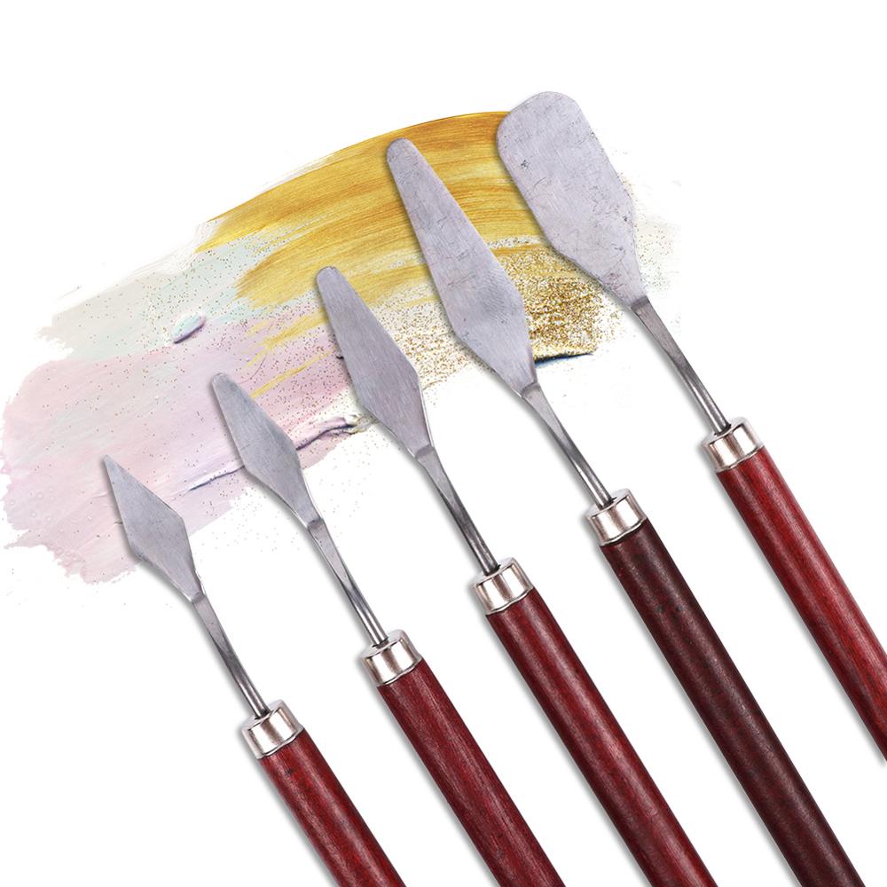 Juego de espátulas de acero inoxidable, juego de paleta para pintura al óleo, cuchillo, herramientas de pintura de Bellas Artes, cuchillas flexibles, 5 unids/set