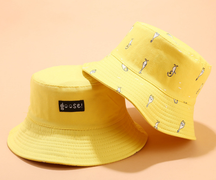 Portable des deux côtés Panama seau casquette unisexe coton dessin animé seau chapeau hommes femmes Bob casquette Hip Hop pêche en plein air jaune chapeau: Jaune