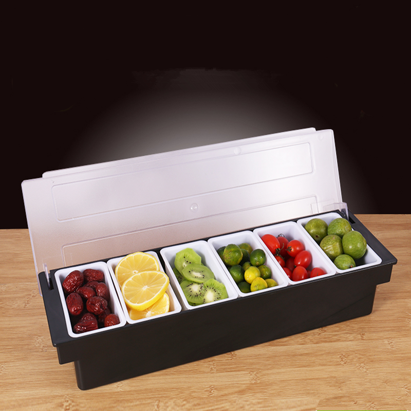 6 Compartment Seasoning Case Bar Condiment Box Holder Bar Drinks Fruit Garnish Cocktail Lime Lemo snack container storage box