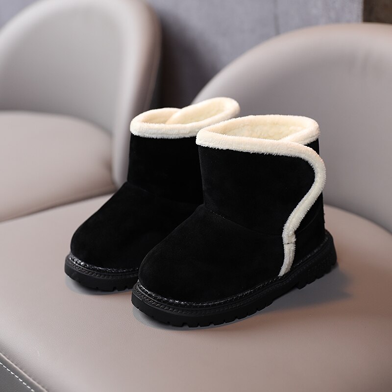Comfy Kids Winter Kinderen Snowboots Kind Katoenen Schoenen Warme Pluche Zachte Bodem Peuter Laarzen Baby Jongens En Meisjes Korte laarzen Laars: Black / 21(inside 13.0CM)