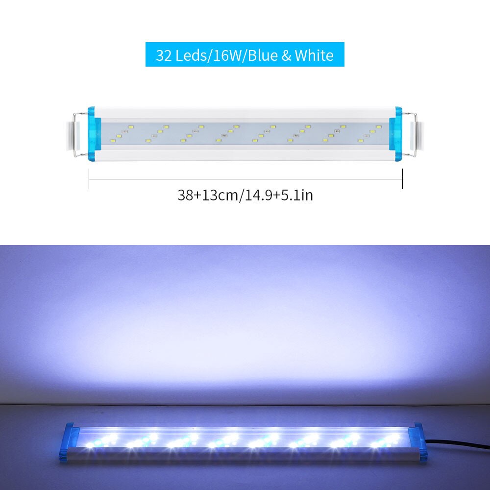 Blue Super Slim LEDs Aquarium Lighting Aquatic Plant Light 18-58CM Extensible Waterproof Clip on Lamp For Fish Tank Aquarium: 38CM