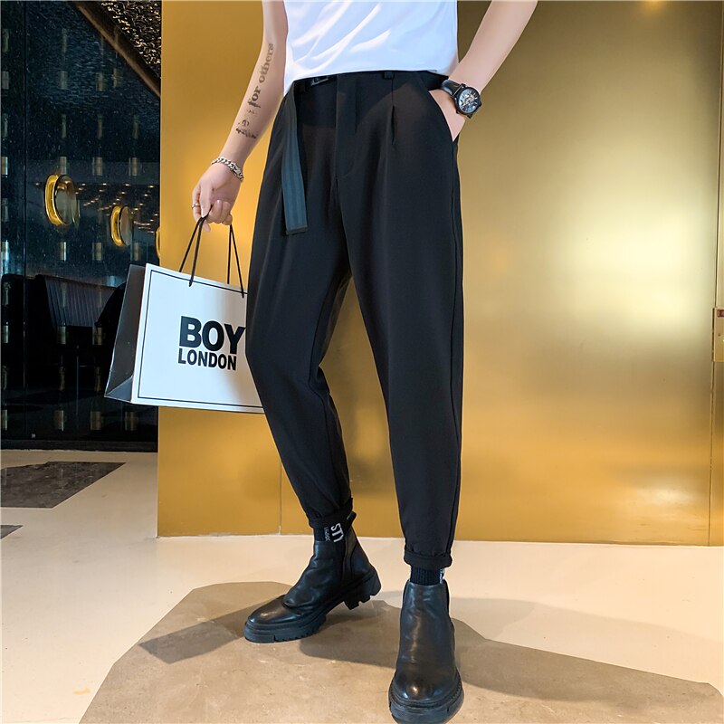 Korean Belt Business Dress Pants Loose Streetwear Casual Pants Spring Office Social Suit Pants Pantalon Homme Classique