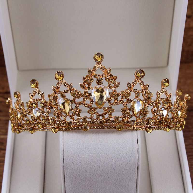 Barock Luxus Kristall Frauen Crown Vinatge Königin Tiara Braut Diadem Für Braut Gold Stirnband Prom Mädchen Hochzeit Haar Zubehör: Champagne-Gold