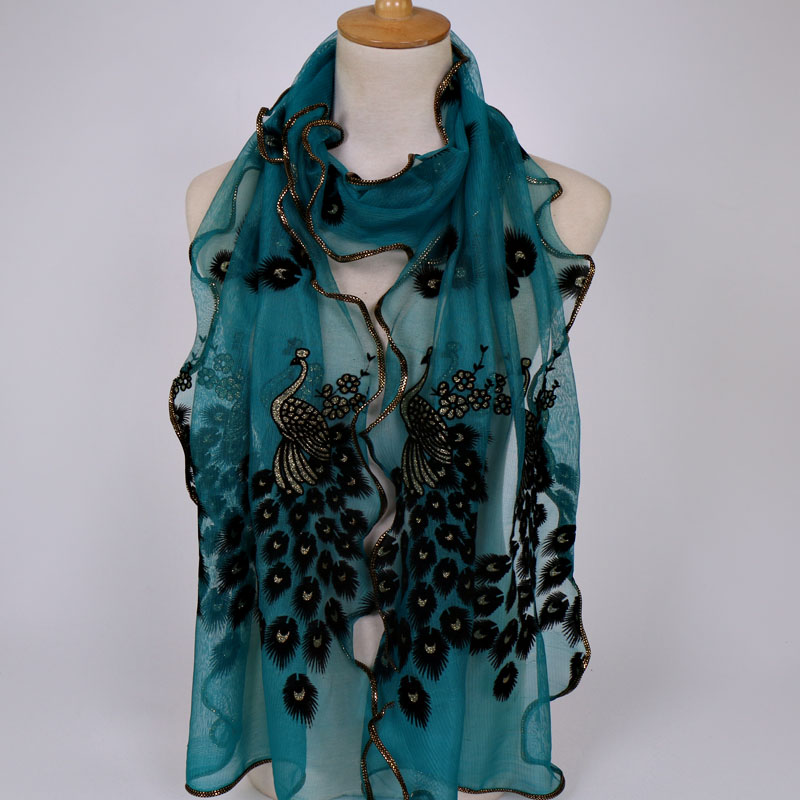 Peacock Flower Print Scarf Shawl Wrap Women Multi-Color Pashmina Scarf Soft Veil Stoles Scarves Popular Neckscarf Hijabs: GRAY