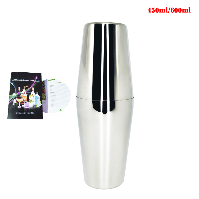 Set de coctelera Boston Snow para barman, utensilios de acero inoxidable para Bar con soporte de vino, receta de cóctel, 1-15 Uds./Se: 450 600ML Shaker
