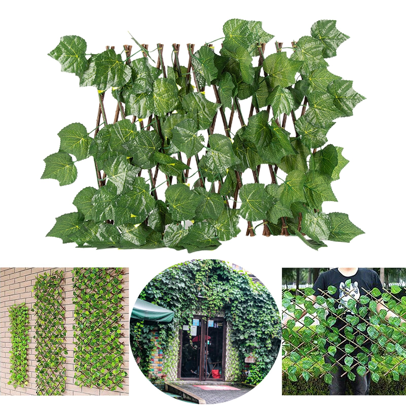 Retractable Garden Fence Trellis Privacy Screen with Artificial Plant Outdoor Indoor Garden Yard Decor: Grape Leaves