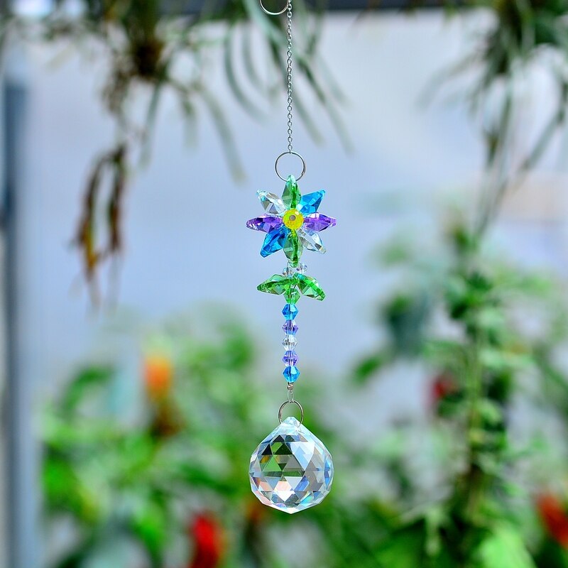 KaiNai Garden Suncatcher Flower Deco Rainbow Maker hanging crystal prisms window crystals home decoration original: green blue