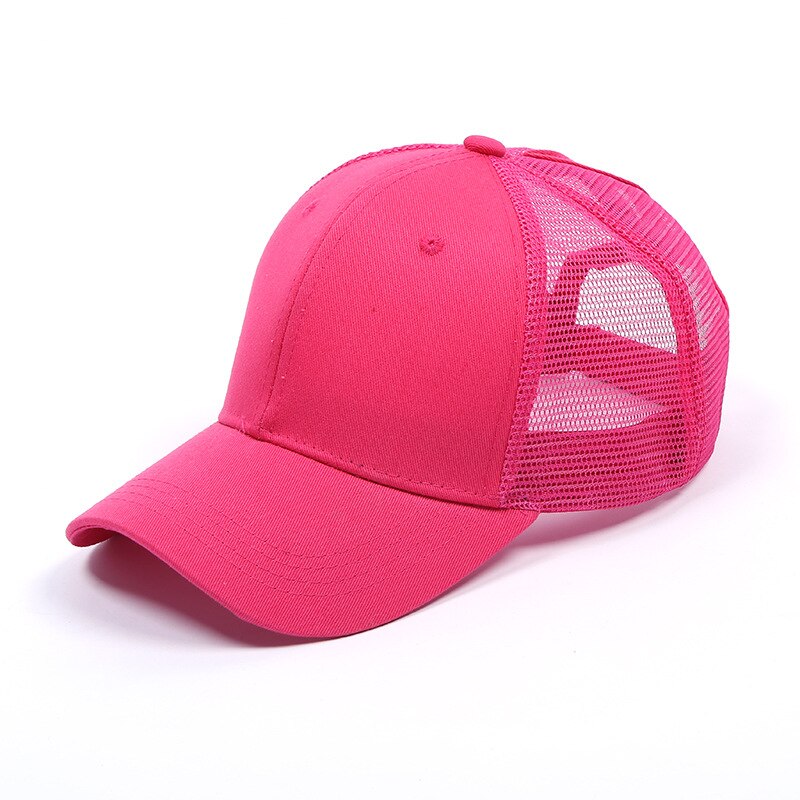 Tennis Cap Women Sport Hat Summer Messy Bun Mesh Hats Adjustable Sport Running Cycling Caps for: Rose red