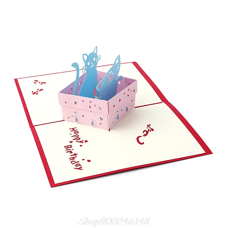 25 Styles 3D Pop UP Greeting Card Cat Box Animal Christmas Thanksgiving Birthday Handmade Jy16 20