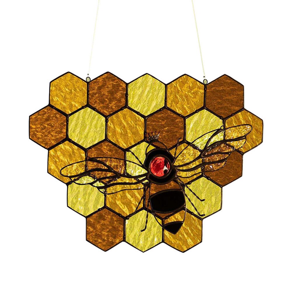 Wasp Bee Pendant Handmade Mosaic Honeycomb Honey Bee Hanging Art Crafts Garden Window Decorations Mothers Day: 15X26CM