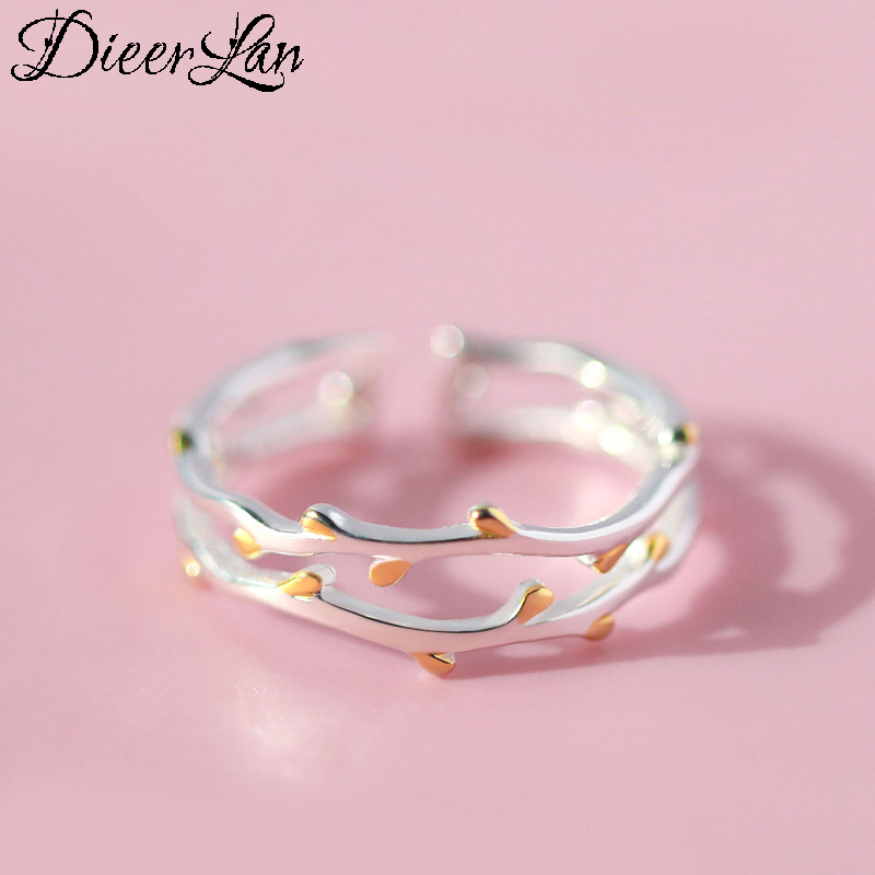 DIEERLAN Bohemian Vintage 925 Sterling Zilveren Tak Ringen Voor Vrouwen Meisjes Open Retro Ringen Bruids Bruiloft Sieraden