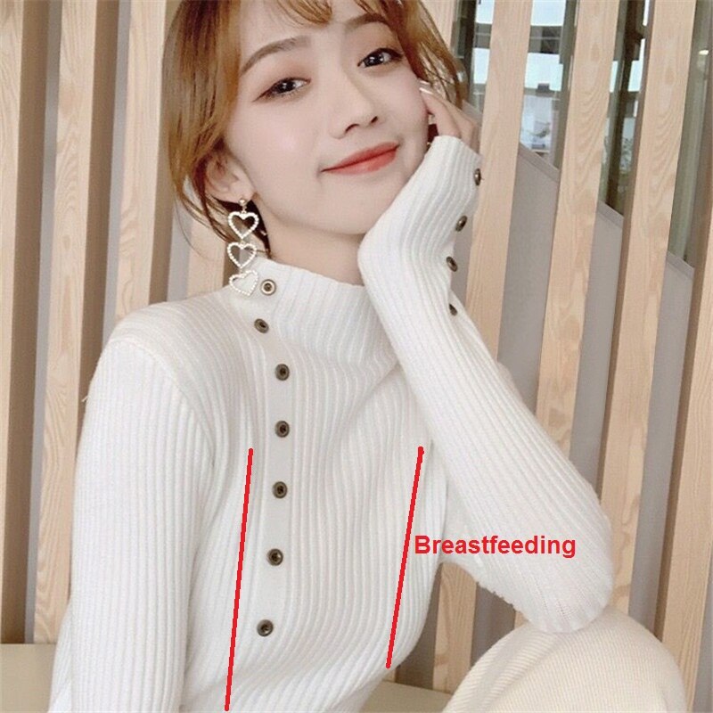 Dünne Gestrickte Mutterschaft Pflege Bodenbildung Shirts Herbst Stillen Pullover für Schwangere Frauen Schwangerschaft Fütterung Tops: WHITE / M