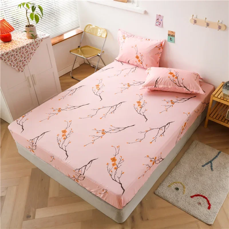 Polyester Print Fitted Sheet with Elastic Band Non Slip Mattress Cover Pillowcase for Single Double Bed 90/120/150/180cm: Full / Light Grey